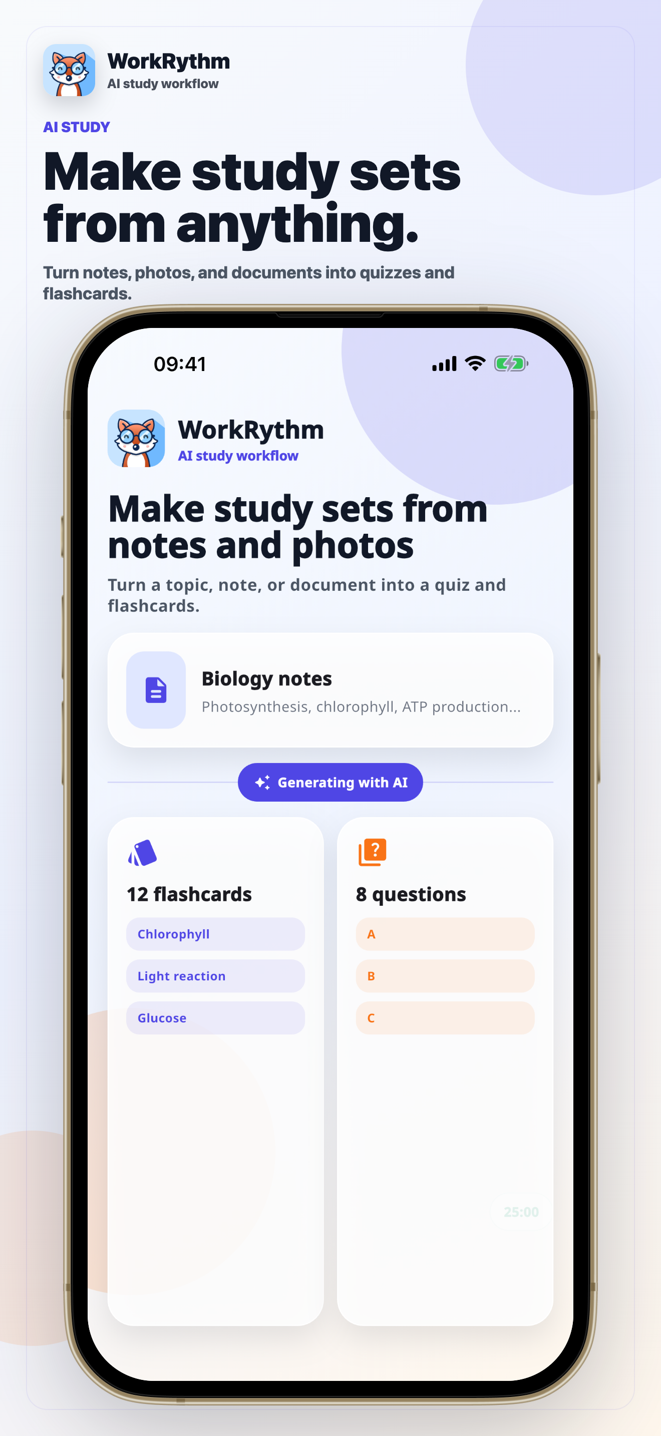 WorkRythm AI study tools